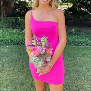 Pink One-Shoulder Dress